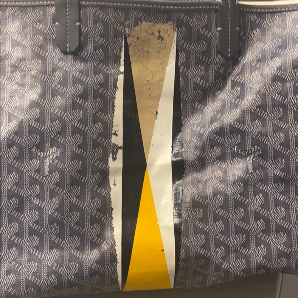 Goyard Gray Monogram Tote with Yellow and White Stripe - Picture 2 of 8